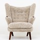 Hans J. Wegner / AP Stolen
AP 19 - Papa Bear Chair, reupholstered in lambs wool (Moonlight 09) with dark 
legs and paws. We offer upholstery of chair in textile or leather of your 
choice. Please contact us for more information.
Contact us regarding stock
Renovated
