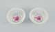 Herend pink Chinese Bouquet, to små skåle med fletværk i håndmalet porcelæn.
