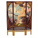 Harald Slott-Møller Art Nouveau påklædningsskærm / paravent med motiv i form af 
fløjtespillende kvinde i kirsebærtræ. Danmark ca. år 1900. H: 142cm. B: 104cm