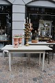 Old console / 
dining table in 
gray painted 
wood...