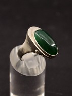 Sterling slv ring  med cabochon sleben grn