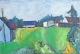 Johnny Madsen, 
dansk kunstner.
Parti med hus.
Olie på ...