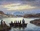 Dansk Kunstgalleri præsenterer: Stort flot maleri fra Grønland. Maleriet er monteret i forgyldt ramme. Maleriet ...