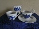 Blue Flower Plain Danish porcelain. Set of 4 high-handled cups No 8193 + 1 saucer