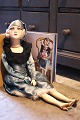 Old French vintage boudoir doll in fabric with silk ...