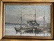 Ole Buus Larsen præsenterer: Maleri af Jens Sinding Christensen - Fiskekuttere i havn.