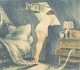 L'Art præsenterer: Louis Icart, "Attic Room", radering, fransk billedkunstner.