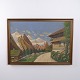 Oil Painting with Alpine Landscape and Mountain Farms, ...