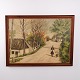 Oil Painting with Village Scene, Woman and Child, Signed ...