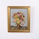 Osted Antik & Design præsenterer: Blomstermaleri på Plade med Vase i Guldramme 40 x 34 cm