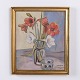 Osted Antik & Design præsenterer: Blomstermaleri på Lærred i Guldramme 38 x 32,5 cm