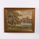 Osted Antik & Design præsenterer: Maleri på Lærred med Slotsmotiv ved Sø i Guldramme 41 x 50 cm