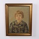 Osted Antik & Design præsenterer: Portrætmaleri på Lærred af Pige i Guldramme 58,5 x 47 cm