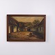 Osted Antik & Design præsenterer: Landskabsmaleri med Bondegård, Gårdsplads og Høns Signeret 49 x 71 cm