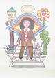 L'Art præsenterer: Henry Heerup, farvelitografi, dansk billedkunstner. "Blindmand med hund"
