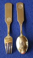 Michelsen set Christmas spoon and fork 1964 of Danish gilt sterling silver