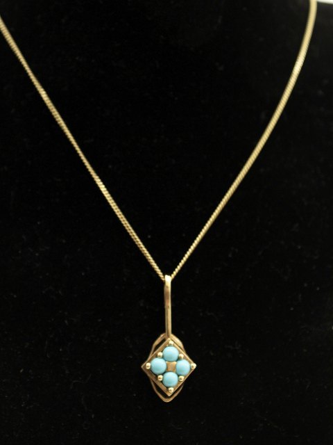 14 carat gold necklace 42 cm. and pendant with turquoise.