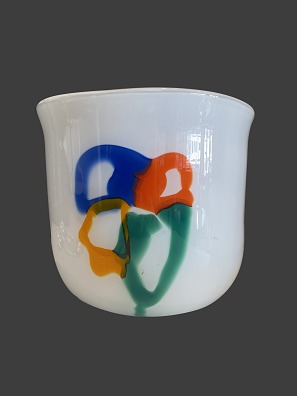 Large unique opaline vase with multicolored pattern, Michael Bang
Opaline glass
H: 19 cm, D: 21,5 cm
Good condition
Sign. RC 1992 MB 2851
