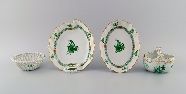 Herend Green Chinese Bouquet. Fire skåle i håndmalet porcelæn. Midt 1900-tallet.
