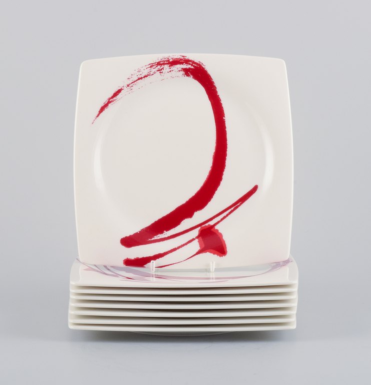 Paint It Red Collection - Red Vanilla, Royal Fine China, otte frokosttallerkner 
i moderne design, abstrakt motiv.