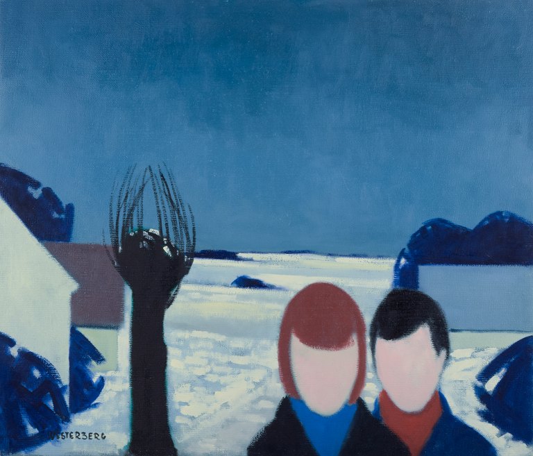 K. Westerberg, also known as Knud Horup, listed Danish artist, oil on canvas. Modernist style. Landscape with figures.