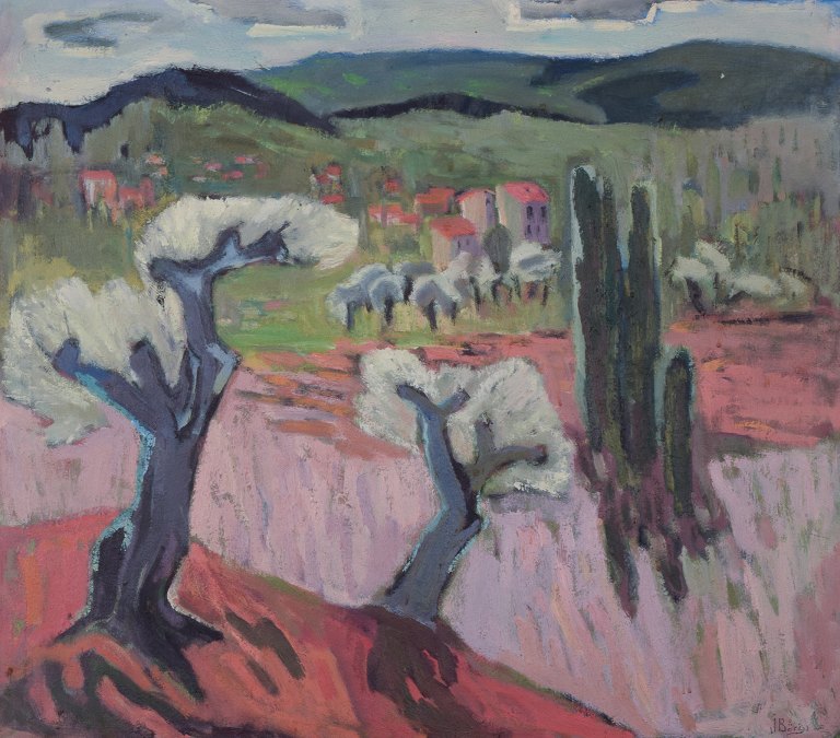 John Bören (1903-1983)Listed Swedish artist.Oil on canvas.Southern French landscape in fauvist style.