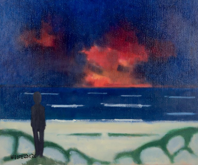 K. Westerberg alias Knud Horup, Danish artist.Oil on canvas.Landscape with figure.