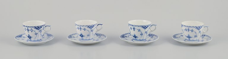 Royal Copenhagen Blue Fluted Half Lace.
A set of four coffee cups with saucers.