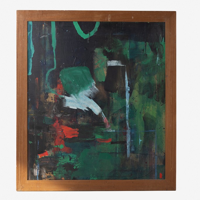 Jens Birkemose
Large panel painting with frame in patinated wood. Signed. From the artist