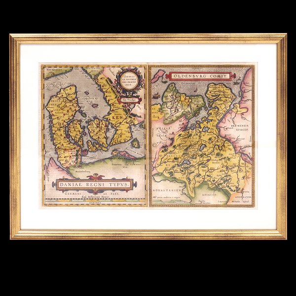 Map showing the Kingdom of Denmark by Ortelius 1854. Size with frame: 50x64cm