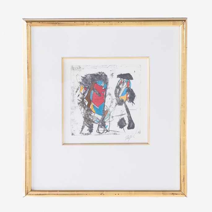 Robert Jacobsen
Signed etching in gold frame and passepartout with incorporated smaller frame. 
47/50.
1 pc. in stock
