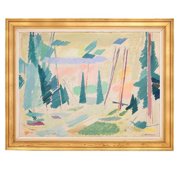 William Scharff maleri. William Scharff, 1886-1959, olie på lærred. Motiv 
sandsynligvis fra Tisvilde Hegn. Signeret William Scharff. Lysmål: 72x97cm. Med 
ramme: 90x115cm