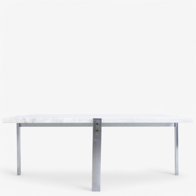 Poul Kjærholm / Fritz Hansen.
PK 65 - Coffee table with flint-rolled marble top on a steel frame.
1 pc. in stock

