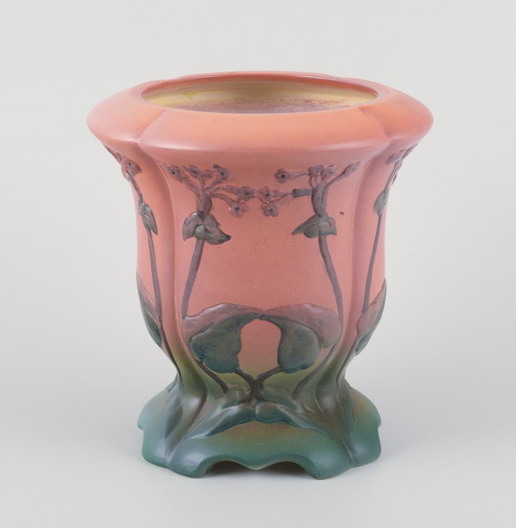 Ipsens, Denmark, ceramic vase with orange and green glaze.