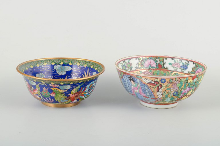 2 Chinese bowls, porcelain and cloisonné.