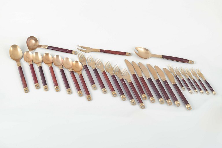 Brøste. Complete 6-person dinner cutlery set in bronze and exotic wood, model 
222.