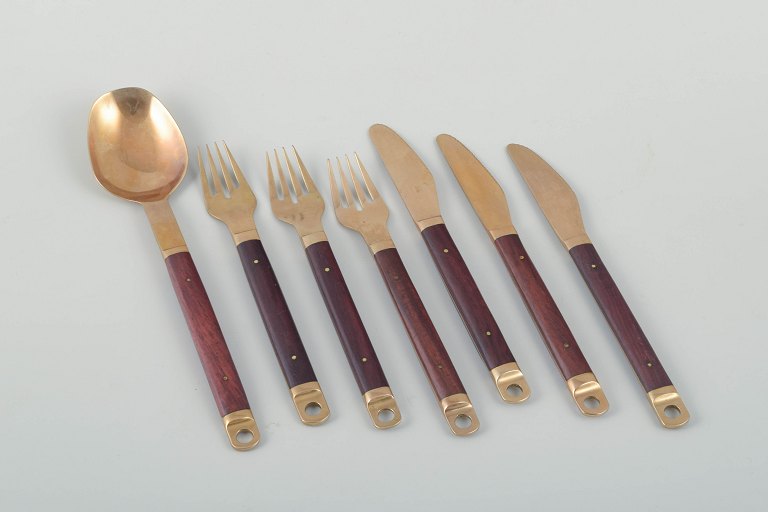Brøste. 3-person dinner cutlery set in bronze and exotic wood, model 222.