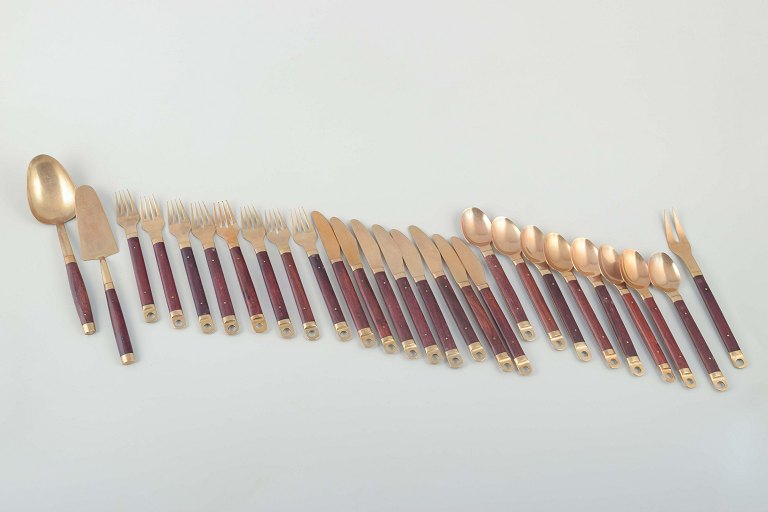 Brøste. Complete 8-person dinner cutlery set in bronze and exotic wood, model 
222.
