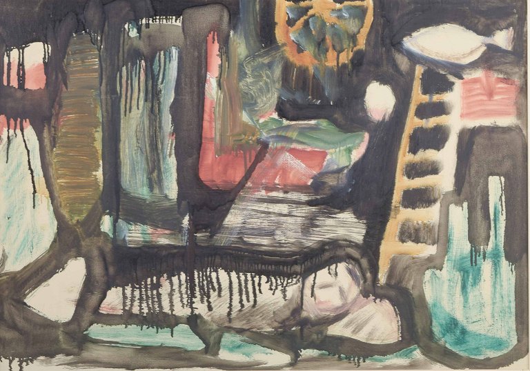 Abstrakt komposition.
Skandinavisk kunstner.
Olie på plade.