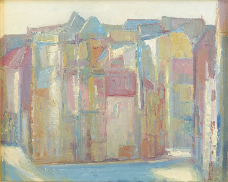 Villy Stenstrup Jensen (b. 1919-1995), painting, listed Danish artist.