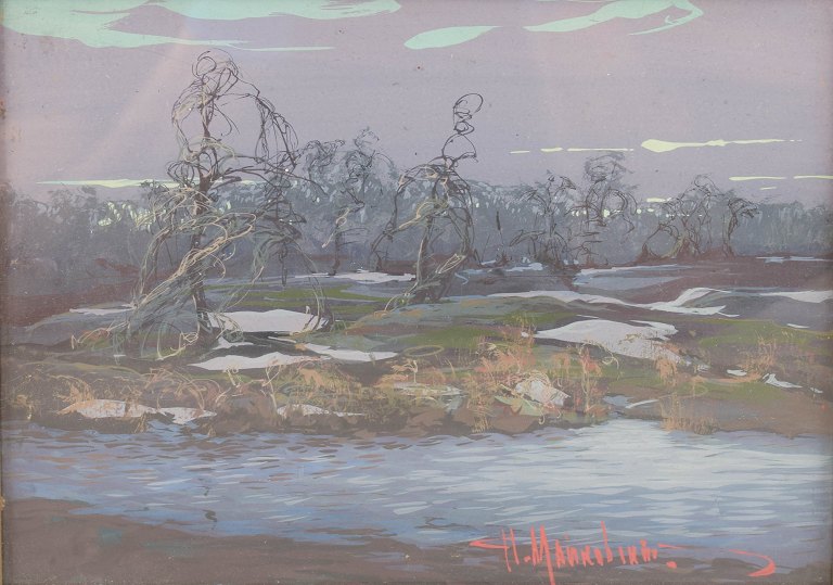 Russian/Balkan artist.H. Maikowsky, gouache on paper.