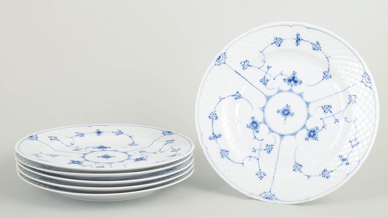 Royal Copenhagen Musselmalet Riflet, sæt af seks middagstallerkener.