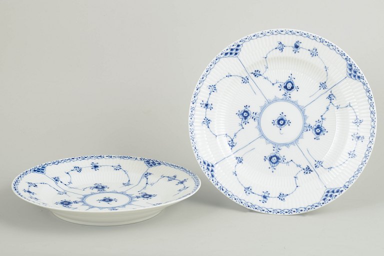Royal Copenhagen Blue Fluted Half Lace two dinner plates.