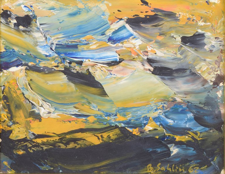 Batte Sahlin, oil on board, listed Swedish visual artist.