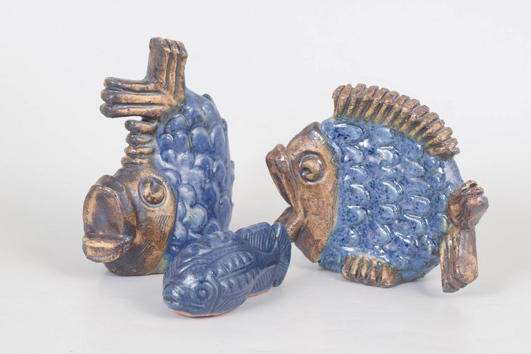 Three fish figurines by Ego Fischer, Sweden.