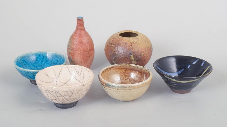 Set of six miniature studio ceramics.