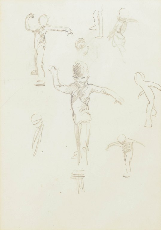 Eileen Alice Soper, "Sliding on the Ice I", drawing, listed British artist.