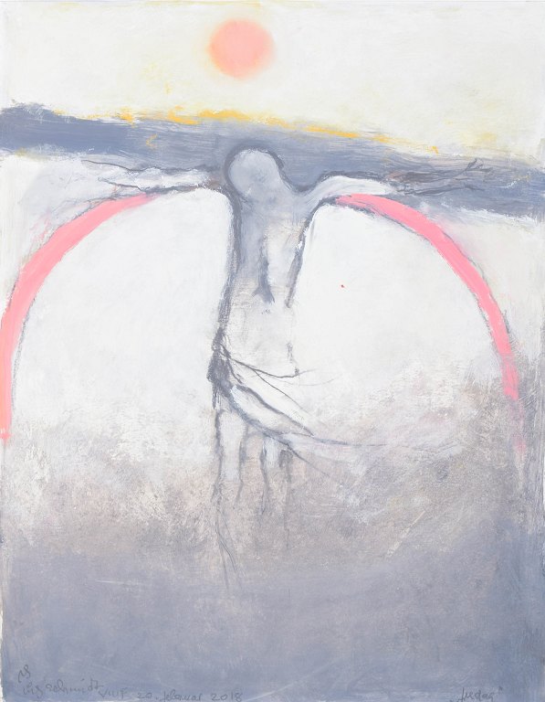 Nis Schmidt, "Fredag", mixed media on paper, listed Danish visual artist.