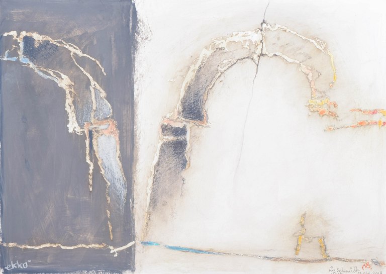 Nis Schmidt, "Ekko", mixed media on paper, listed Danish visual artist.