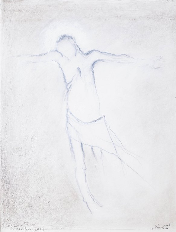 Nis Schmidt, "Påske I", mixed media on paper, listed Danish visual artist.